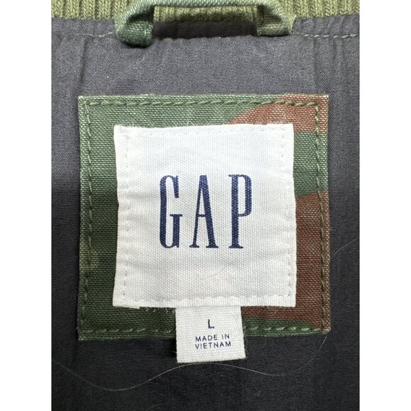 Gap Mens Jacket Sz L Camo Bomber Army Green Pockets 100% Cotton Full Zip Casual - Picture 7 of 13